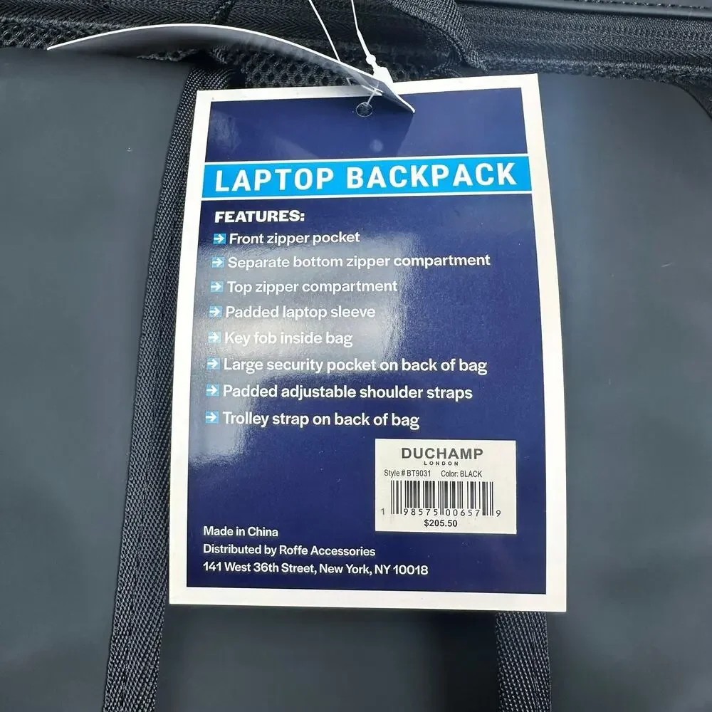 Duchamp London | Men | Black Rubberized Commuter Utility Travel Laptop Backpack